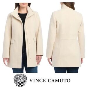 Vince Camuto Cream Stand-Collar Wool-Blend Pea Coat